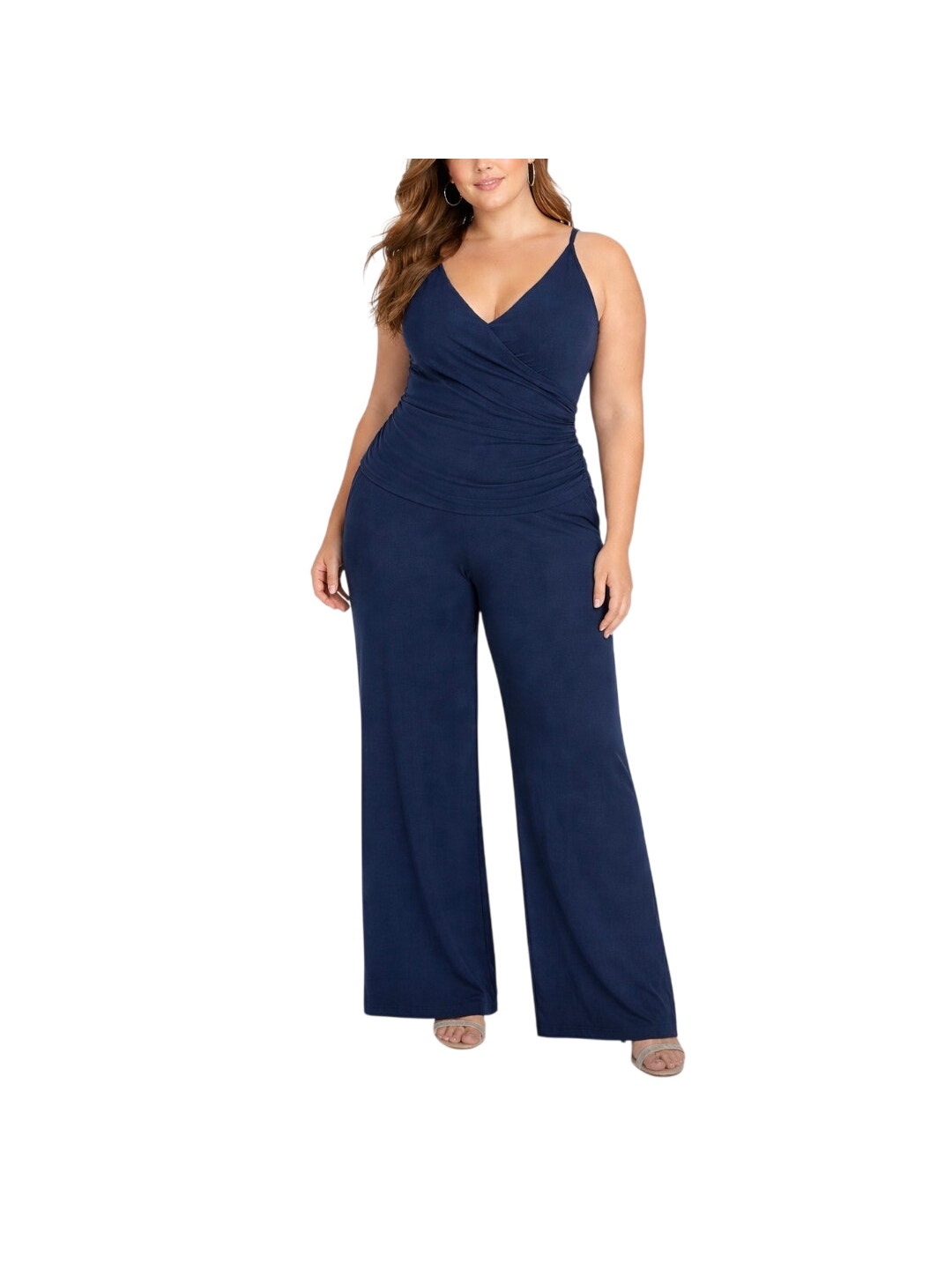 Dress The Population Sam Blue Jumpsuit Sleeveless V-Neck Wide Leg Pant Size Xxl
